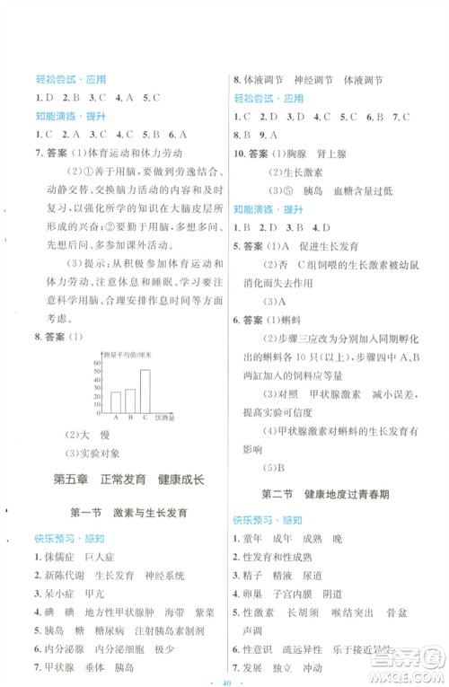 知识出版社2023初中同步测控优化设计七年级生物下册冀少版福建专版参考答案