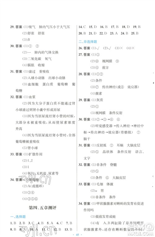 知识出版社2023初中同步测控优化设计七年级生物下册冀少版福建专版参考答案 知识出版社2023初中同步测控优化设计七年级生物下册冀少版福建专版参考答案