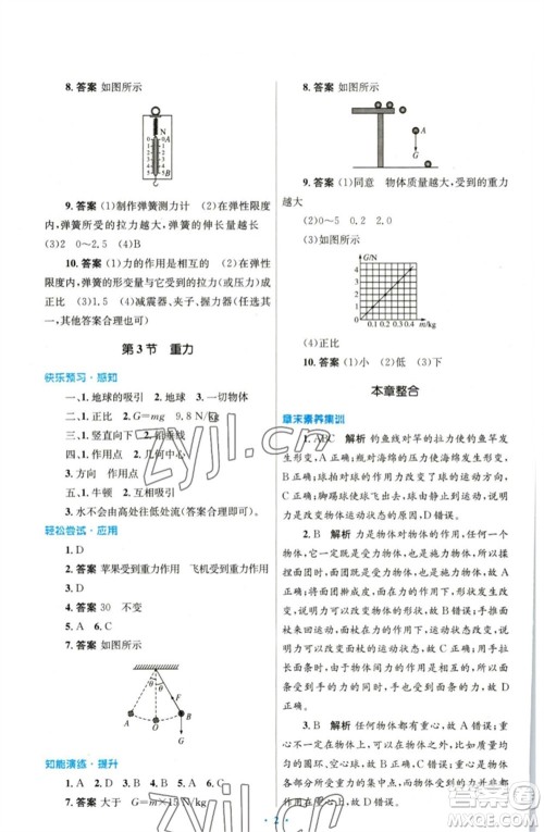 人民教育出版社2023初中同步测控优化设计八年级物理下册人教版参考答案