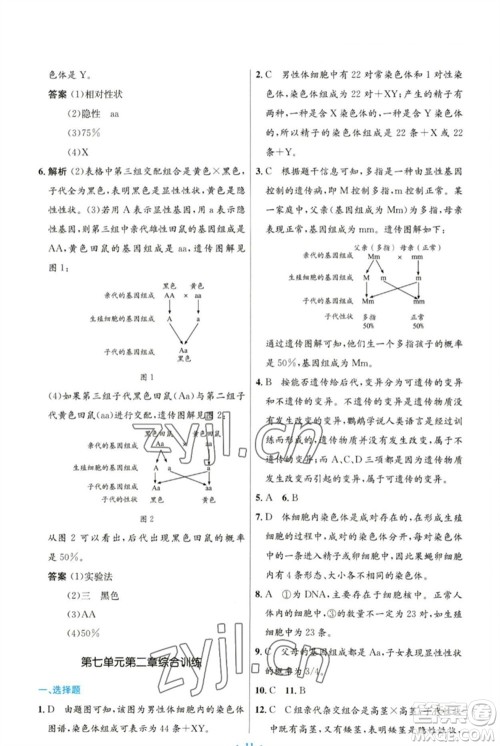 人民教育出版社2023初中同步测控优化设计八年级生物下册人教版参考答案