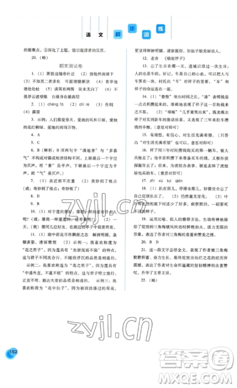 河北人民出版社2023同步训练七年级语文下册人教版参考答案 河北人民出版社2023同步训练七年级语文下册人教版参考答案