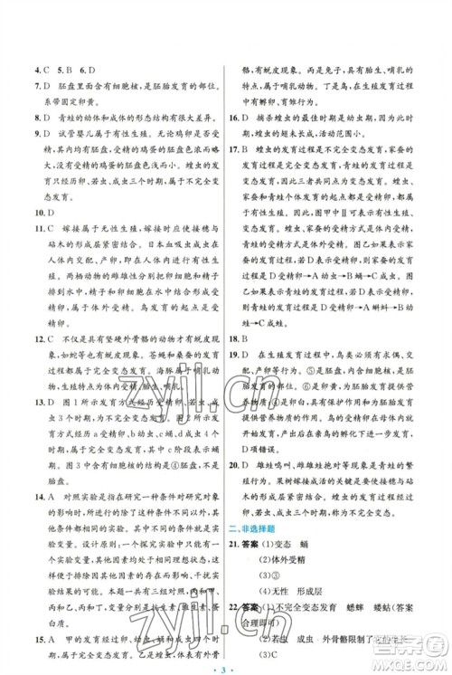 人民教育出版社2023初中同步测控优化设计八年级生物下册人教版精编版参考答案