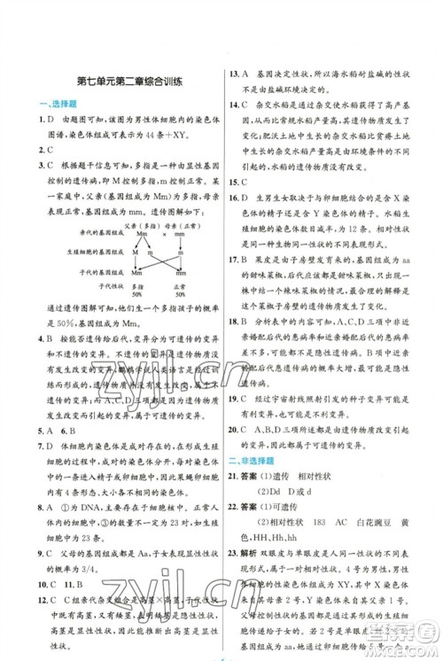 人民教育出版社2023初中同步测控优化设计八年级生物下册人教版精编版参考答案