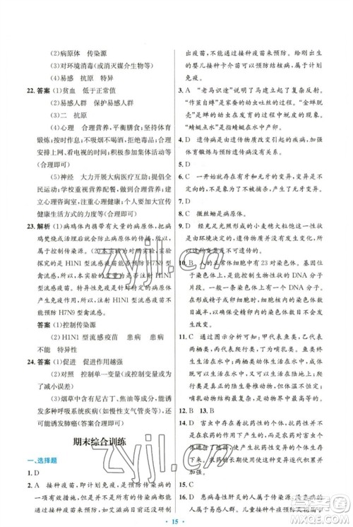 人民教育出版社2023初中同步测控优化设计八年级生物下册人教版精编版参考答案