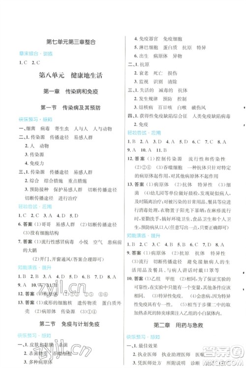 人民教育出版社2023初中同步测控优化设计八年级生物下册人教版福建专版参考答案