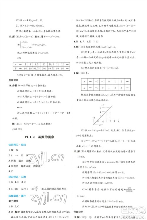 人民教育出版社2023初中同步测控优化设计八年级数学下册人教版福建专版参考答案