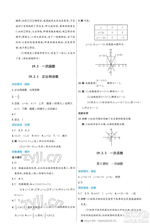 人民教育出版社2023初中同步测控优化设计八年级数学下册人教版福建专版参考答案