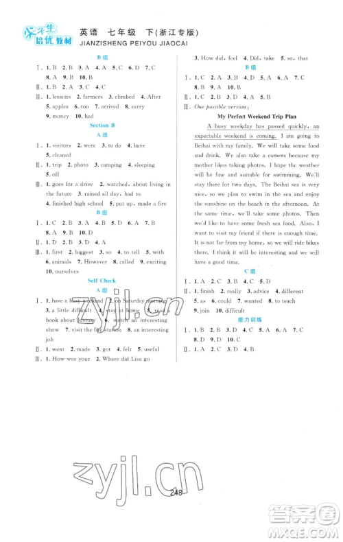 华东师范大学出版社2023尖子生培优教材七年级英语下册人教版浙江专版参考答案