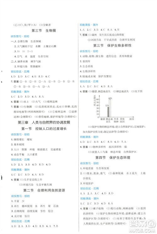 知识出版社2023初中同步测控优化设计八年级生物下册冀少版福建专版参考答案