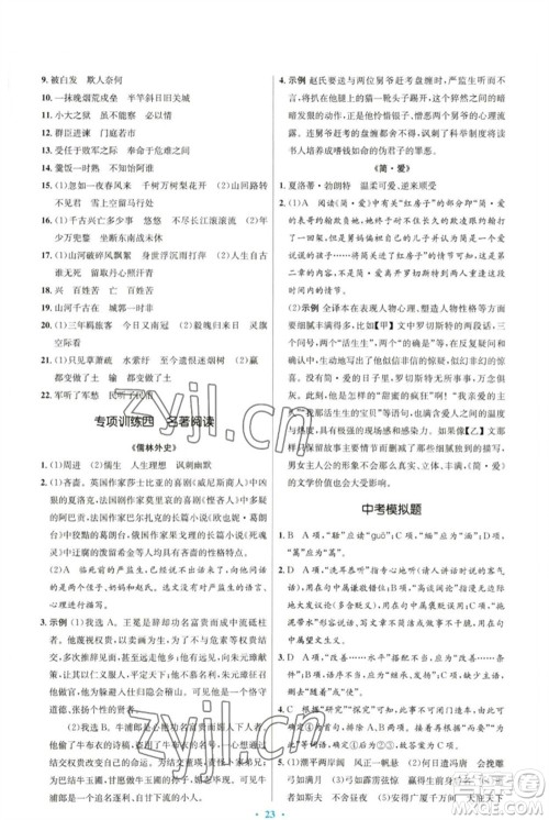 人民教育出版社2023初中同步测控优化设计九年级语文下册人教版参考答案