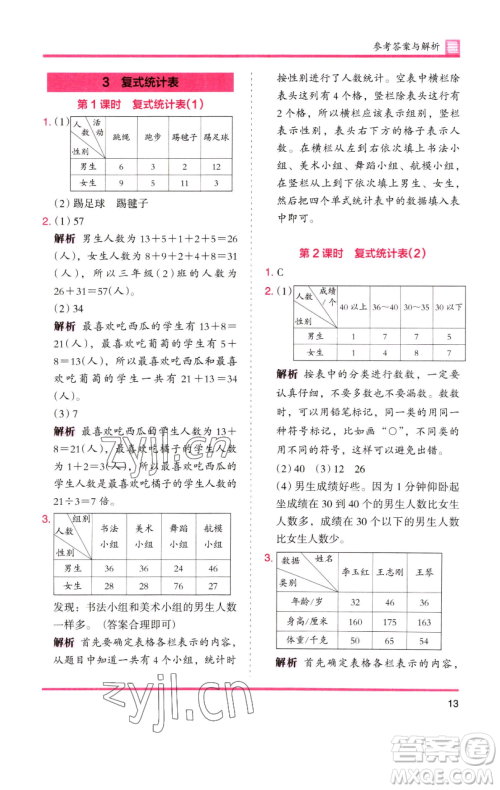 湖南师范大学出版社2023木头马分层课课练三年级数学下册人教版参考答案