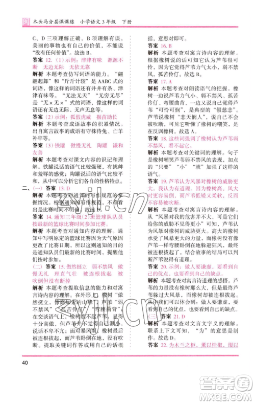 湖南师范大学出版社2023木头马分层课课练三年级语文下册部编版福建专版参考答案 湖南师范大学出版社2023木头马分层课课练三年级语文下册部编版福建专版参考答案