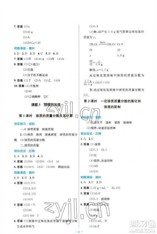 人民教育出版社2023初中同步测控优化设计九年级化学下册人教版精编版参考答案