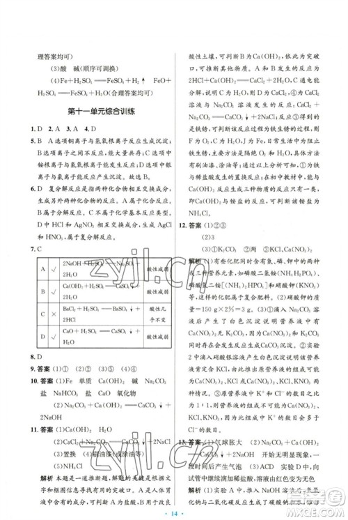 人民教育出版社2023初中同步测控优化设计九年级化学下册人教版精编版参考答案 人民教育出版社2023初中同步测控优化设计九年级化学下册人教版精编版参考答案