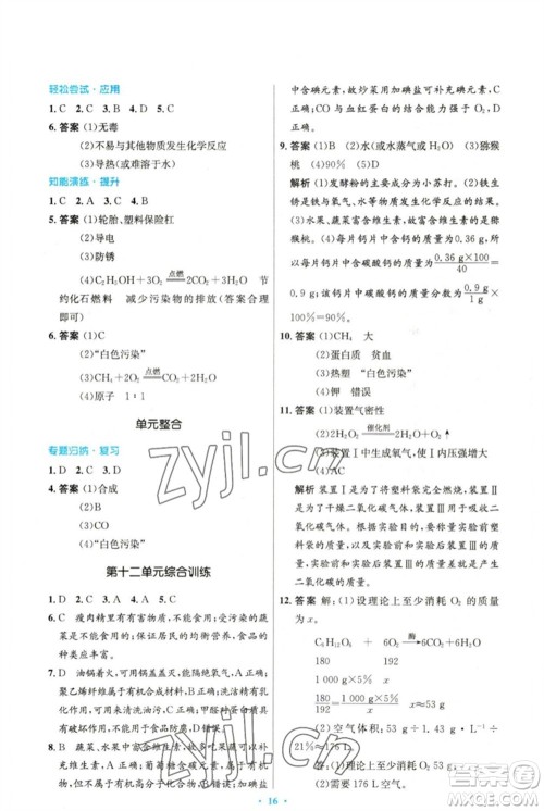 人民教育出版社2023初中同步测控优化设计九年级化学下册人教版精编版参考答案
