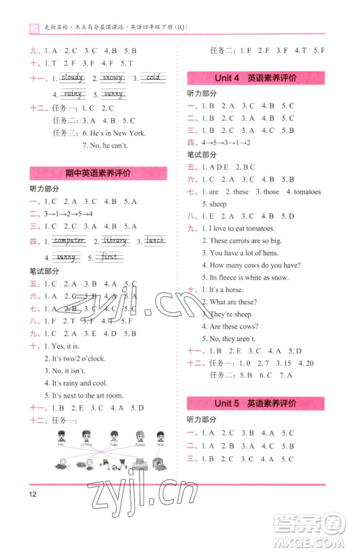 湖南师范大学出版社2023木头马分层课课练四年级英语下册人教版参考答案 湖南师范大学出版社2023木头马分层课课练四年级英语下册人教版参考答案