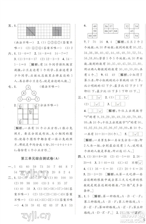 北京教育出版社2023春季亮点给力大试卷一年级数学下册江苏版参考答案 北京教育出版社2023春季亮点给力大试卷一年级数学下册江苏版参考答案