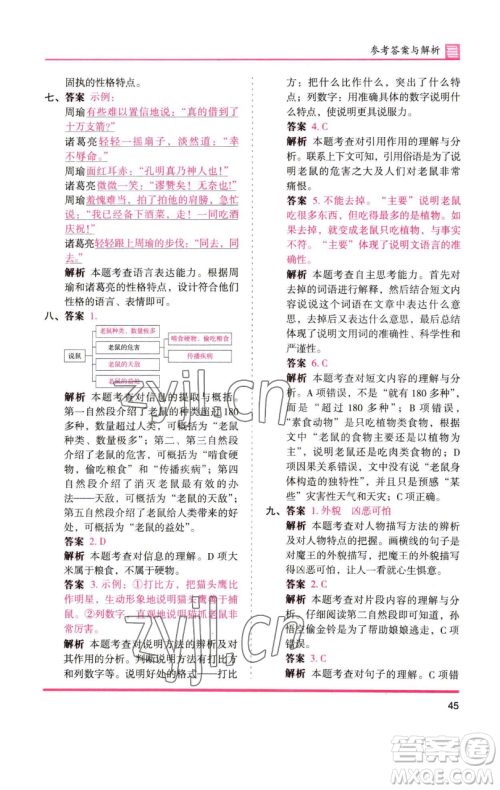 湖南师范大学出版社2023木头马分层课课练五年级语文下册人教版浙江专版参考答案
