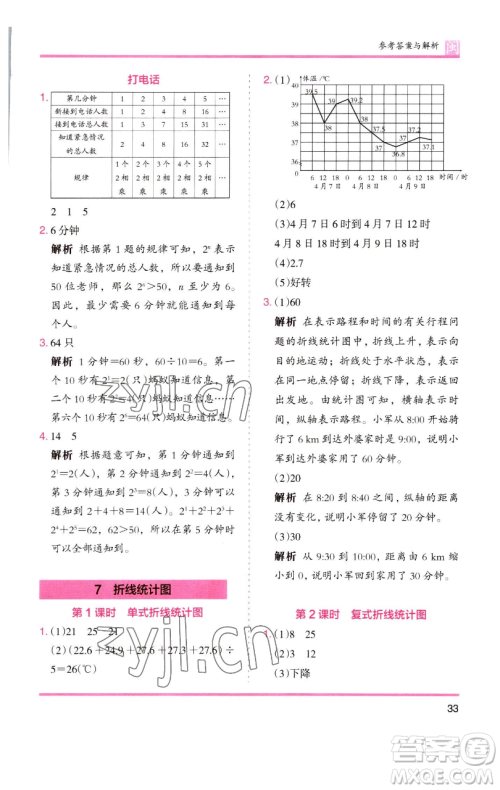 湖南师范大学出版社2023木头马分层课课练五年级数学下册人教版福建专版参考答案