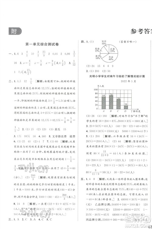 北京教育出版社2023春季亮点给力大试卷六年级数学下册江苏版参考答案