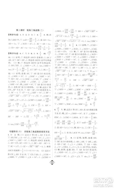 延边大学出版社2023轻松一典轻松作业本九年级数学下册人教版答案