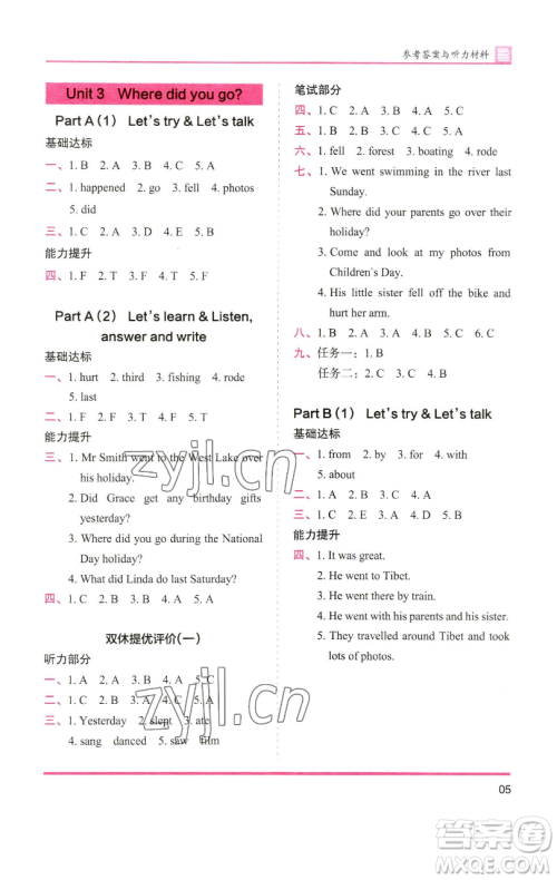 湖南师范大学出版社2023木头马分层课课练六年级英语下册人教版参考答案