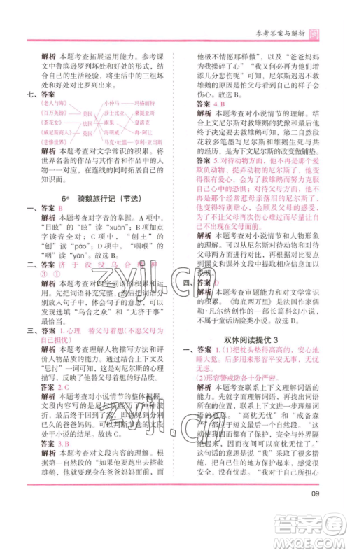 湖南师范大学出版社2023木头马分层课课练六年级语文下册部编版福建专版参考答案