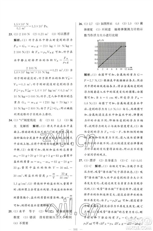 延边教育出版社2023春季亮点给力大试卷八年级物理下册苏科版参考答案