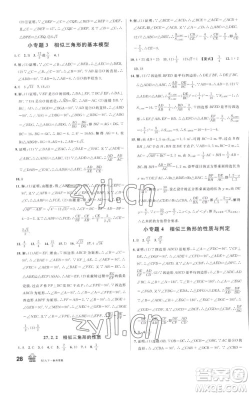 开明出版社2023名校课堂九年级数学下册人教版参考答案