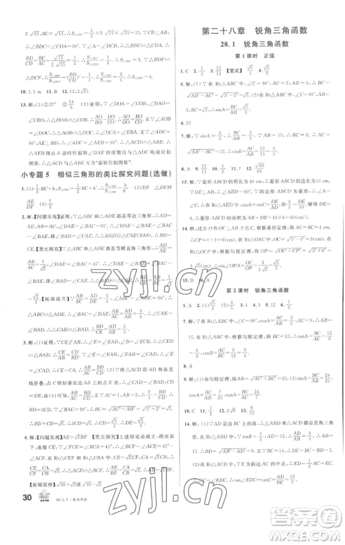 开明出版社2023名校课堂九年级数学下册人教版参考答案