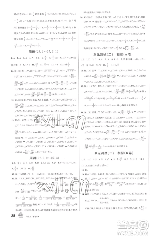 开明出版社2023名校课堂九年级数学下册人教版参考答案