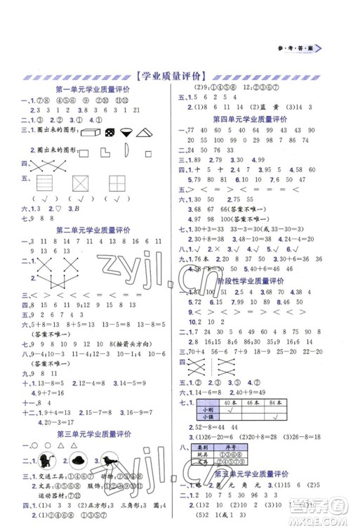 天津教育出版社2023学习质量监测一年级数学下册人教版参考答案