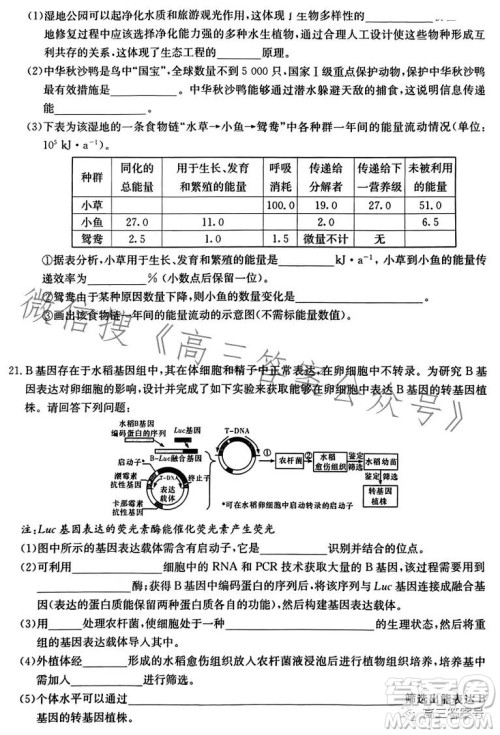 湖南省2023届高三九校联盟第二次联考生物学答案