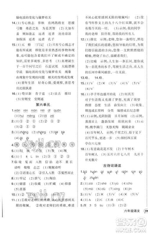 西安出版社2023状元成才路状元作业本六年级语文下册人教版参考答案