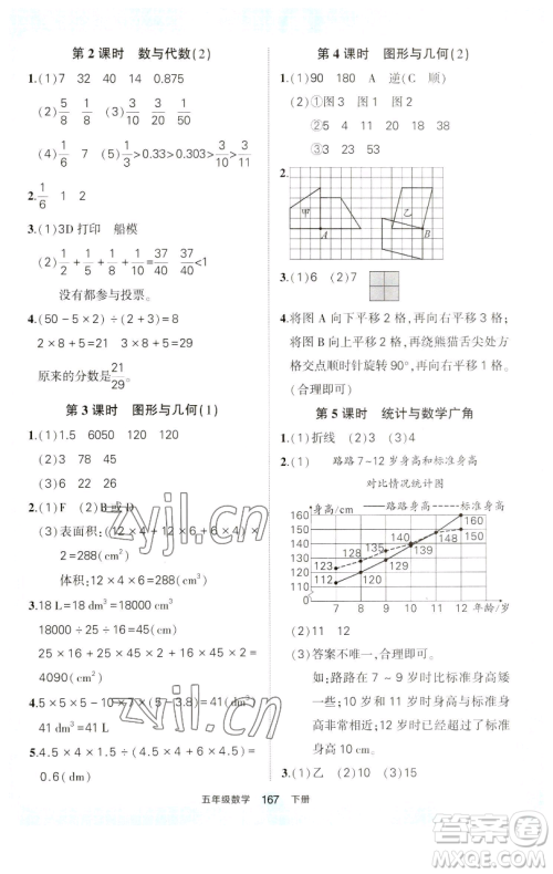 西安出版社2023状元成才路状元作业本五年级数学下册人教版参考答案