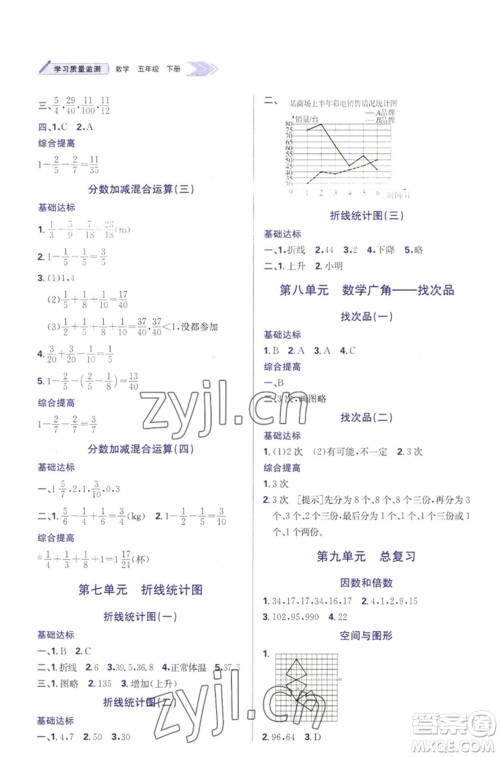 天津教育出版社2023学习质量监测五年级数学下册人教版参考答案 天津教育出版社2023学习质量监测五年级数学下册人教版参考答案