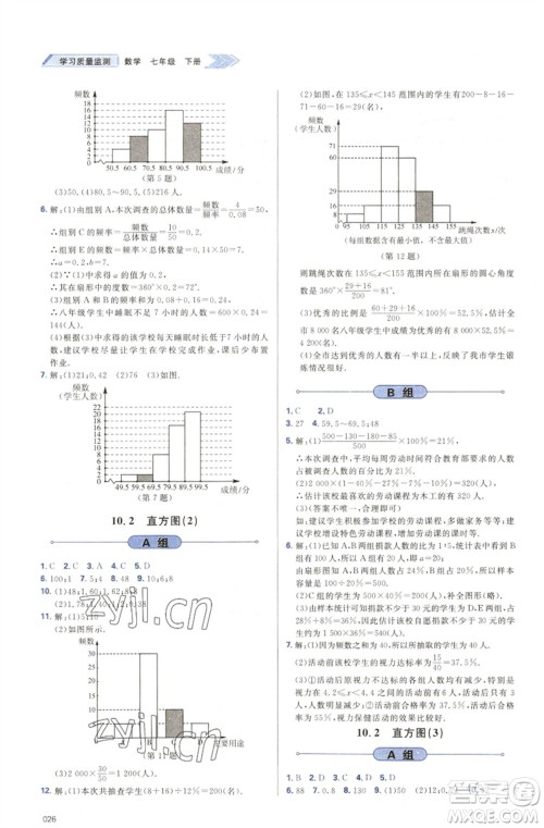 天津教育出版社2023学习质量监测七年级数学下册人教版参考答案 天津教育出版社2023学习质量监测七年级数学下册人教版参考答案