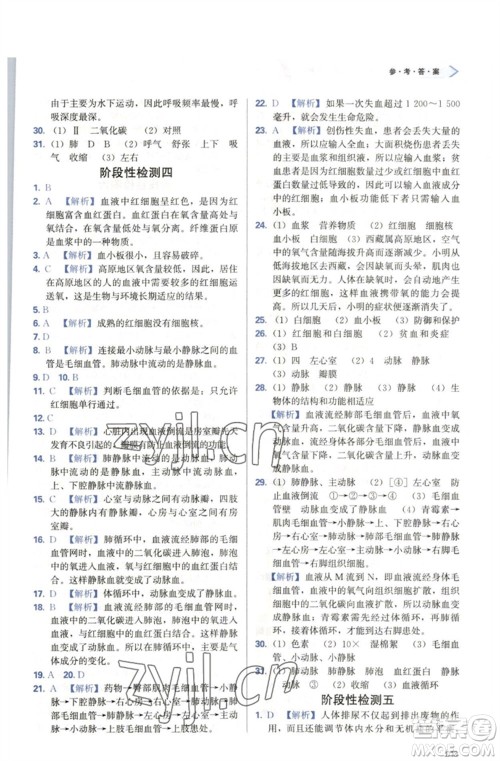 天津教育出版社2023学习质量监测七年级生物下册人教版参考答案