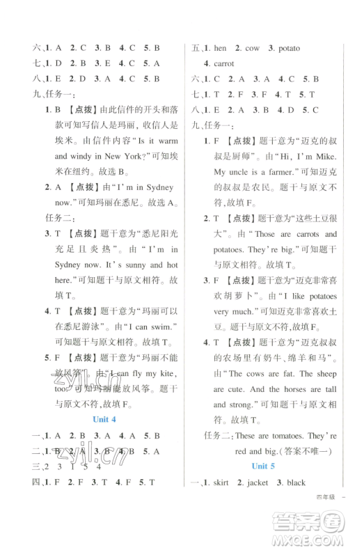 长江出版社2023黄冈状元成才路状元作业本四年级英语下册人教PEP版参考答案 长江出版社2023黄冈状元成才路状元作业本四年级英语下册人教PEP版参考答案