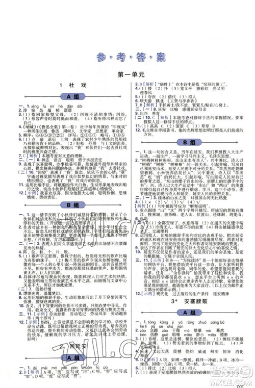 天津教育出版社2023学习质量监测八年级语文下册人教版参考答案