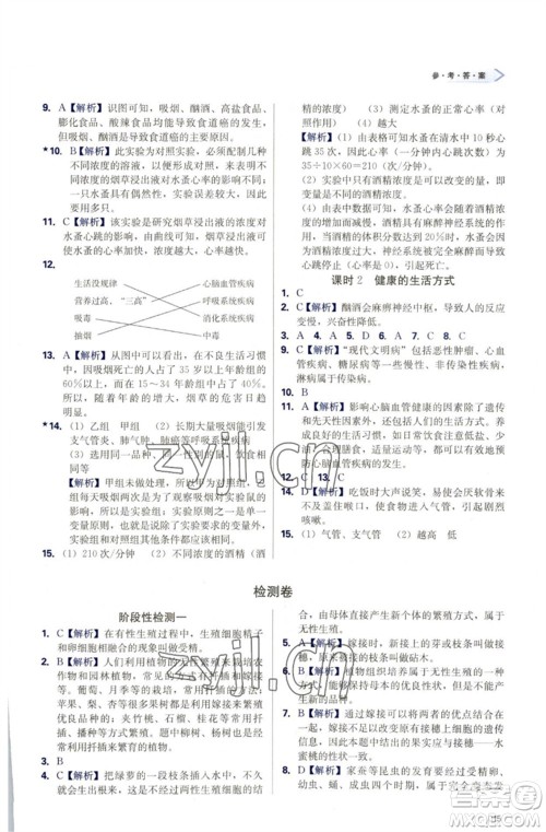 天津教育出版社2023学习质量监测八年级生物下册人教版参考答案