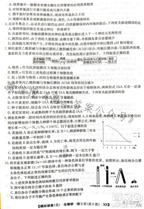 2023全国新高考模拟信息卷三生物学答案