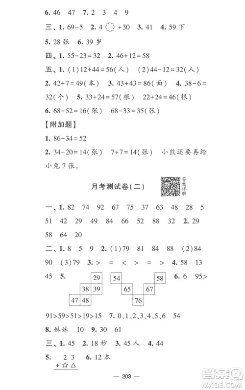 宁夏人民教育出版社2023学霸提优大试卷一年级数学下册江苏版参考答案