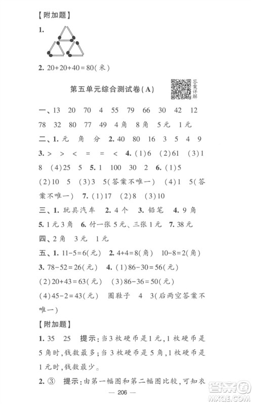 宁夏人民教育出版社2023学霸提优大试卷一年级数学下册江苏版参考答案