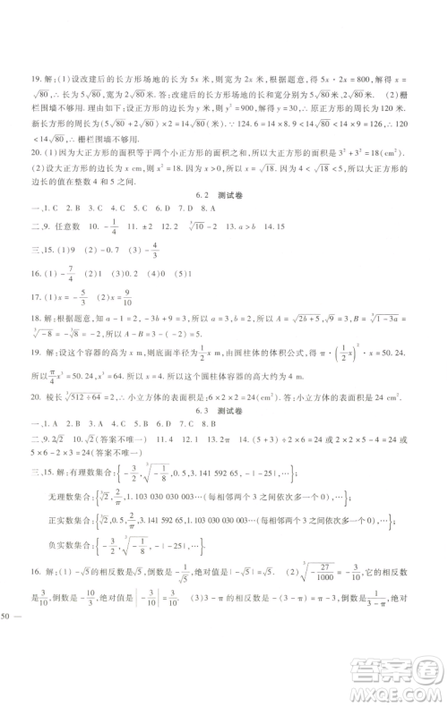 新疆文化出版社2023海淀金卷七年级数学下册人教版参考答案