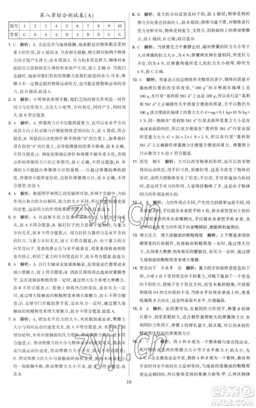 河海大学出版社2023学霸提优大试卷八年级物理下册苏科版参考答案