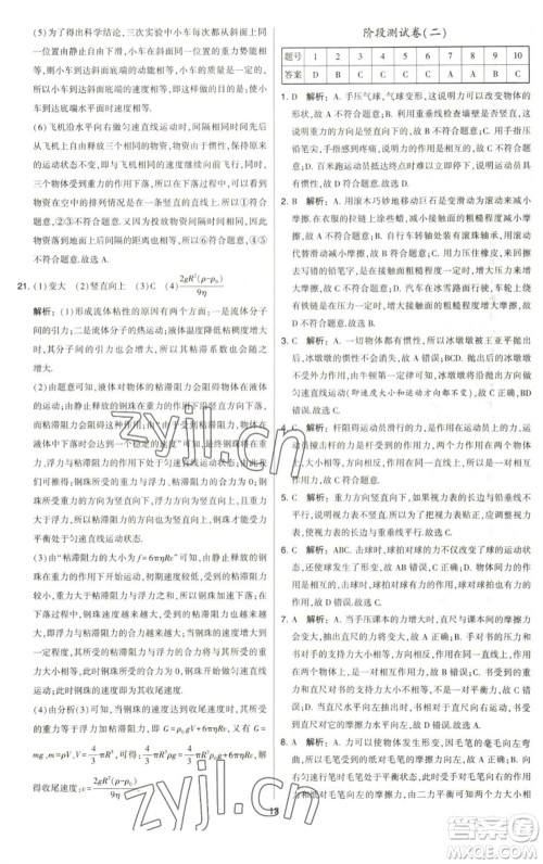 河海大学出版社2023学霸提优大试卷八年级物理下册苏科版参考答案