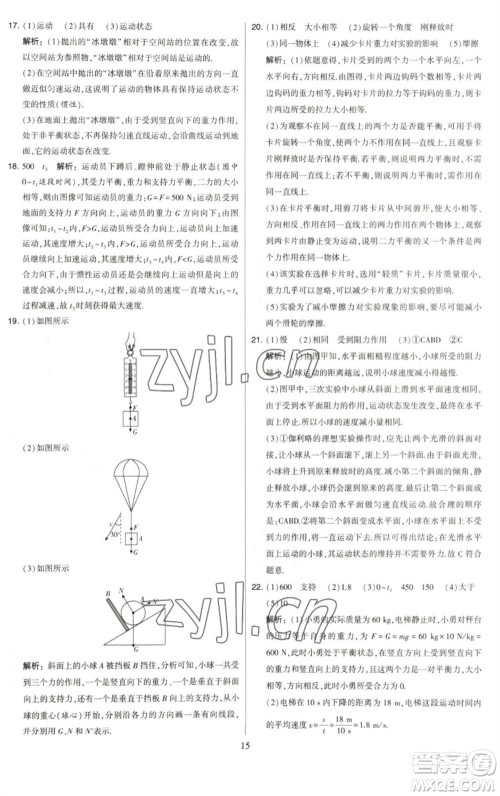 河海大学出版社2023学霸提优大试卷八年级物理下册苏科版参考答案