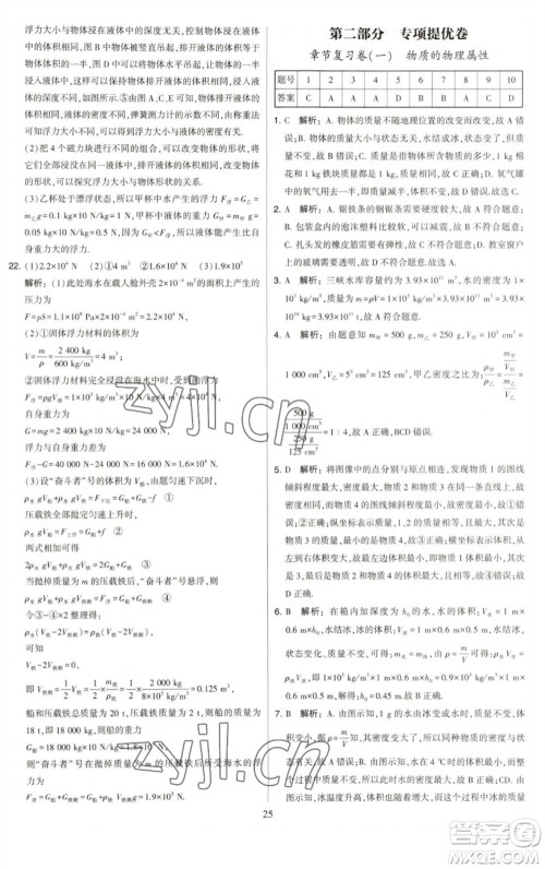 河海大学出版社2023学霸提优大试卷八年级物理下册苏科版参考答案