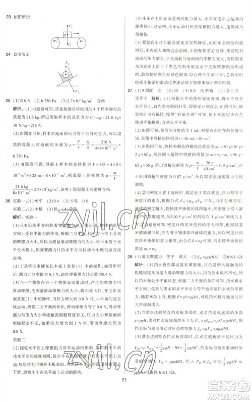 河海大学出版社2023学霸提优大试卷八年级物理下册苏科版参考答案